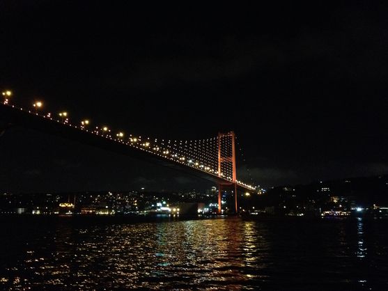 Bosphorus-Bridge at night during boat trip